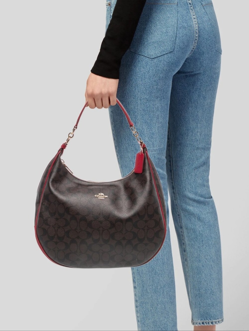 Coach Harley Signature Hobo Bag with Red Trim Womans